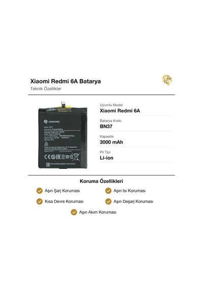 Xiaomi Redmi 6a Uyumlu Güçlendirilmiş Batarya Bn37 3000 Mah Pil Telefon Bataryası Cep Telefonu Pili