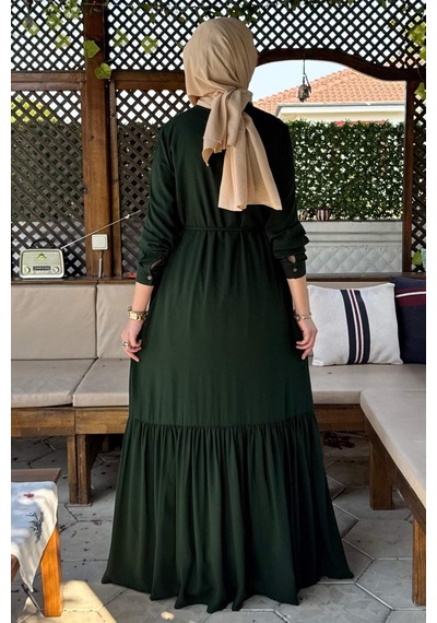 Rabia Şamlı Süreyya Gömlek Elbise Zümrüt Normal