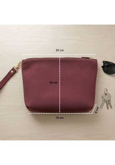 Hakiki Deri El Yapımı Bordo Clutch Çanta Yumuşak Deri Günlük Kadın Çantası Bileklik Askılı