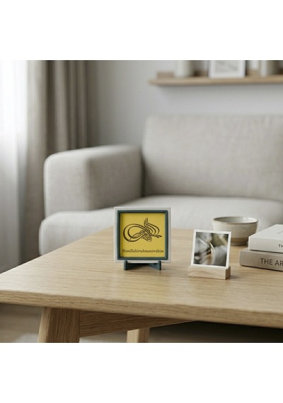 Tuğra Besmele Tasarımlı Minimalist Masaüstü Aksesuarı, Tüm Yaşam Alanlarınız İçin Özel Dekor 10x10cm