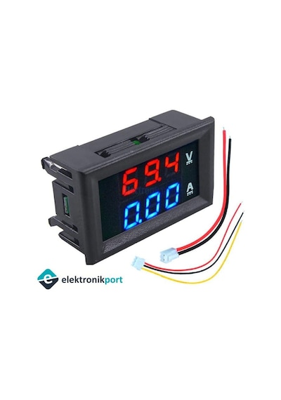 Elektronikport-Dijital Voltmetre Ampermetre Dc 100V 10A 0.56 İnch (Mavi + Kırm
