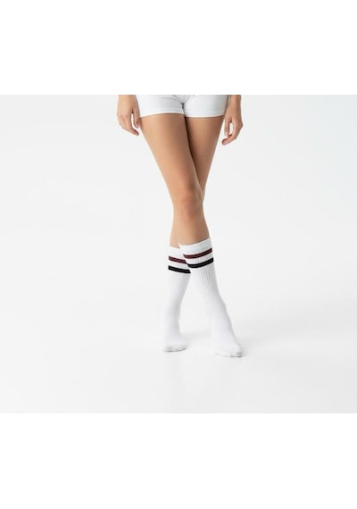 Plus Scorpion Unisex Beyaz Tenis Çorabı Çizgili, Pamuklu Uzun Spor Çorabı