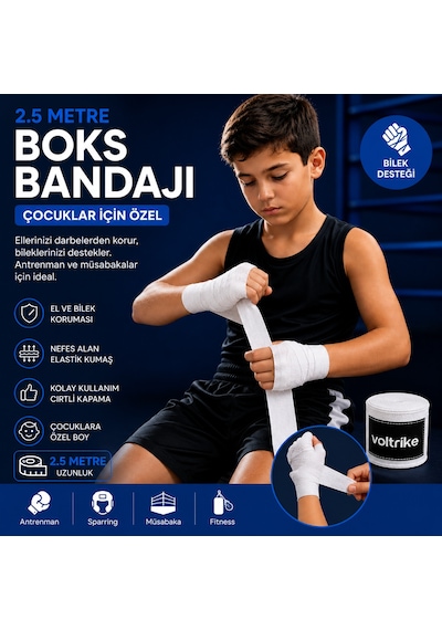 Voltrike Çocuk Boks-kickbox-muay Thai-sanda El Bandajı Beyaz 2.5 Metre Çok renkli