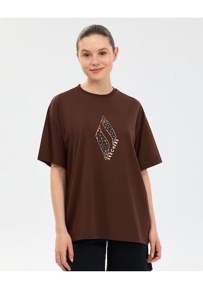 Skechers W Oversize Fit Graphic T-shirt Kadın Kahverengi Tshirt S2610050-2210
