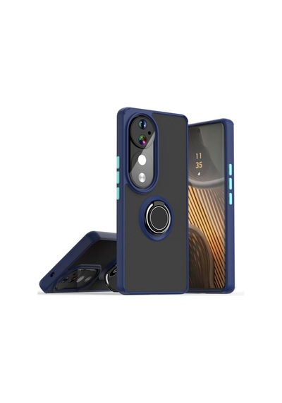 Vivo V40 Pro Uyumlu Kılıf Yüzüklü Standlı Extra Darbe Koruma Sert Silikon Kapak - Lacivert Lacivert