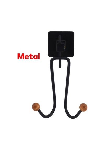 Yapışkanlı Siyah Metal Uzun Çatal 2'li Askılık Sağlam Banyo Lavabo Aparat Bornoz Havlu Asma Askı Çok Renkli