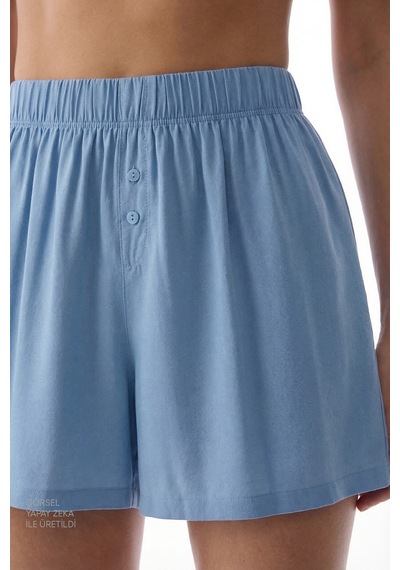 Penti Mavi Serenity Gömlek Şortlu Pijama Takımı