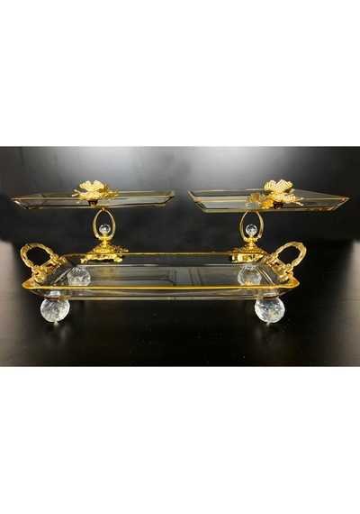 Elta Collection 3 Parca Gold Yaldızlı Kristal Ayaklı Sunumluk Altın