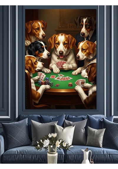 Ahşap Tablo Masada Kumar Oynayan Köpekler Aşk Temalı Tablolar