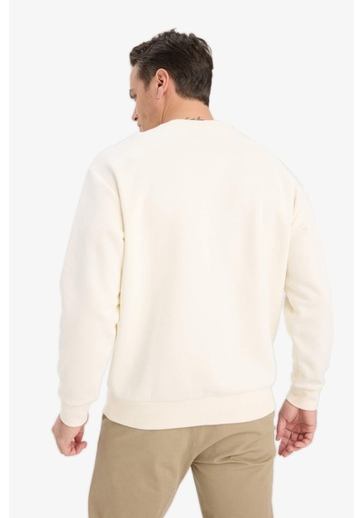 Defacto Relax Fit Bisiklet Yaka Kalın İçi Yumuşak Tüylü Basic Düz Sweatshirt T5139az25auer140 Ekru