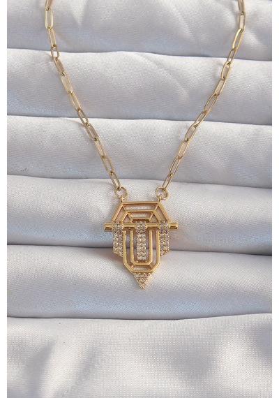 Ezoconcept 316l Çelik Gold Renk Zirkon Taşlı Serenay Kolyesi 001
