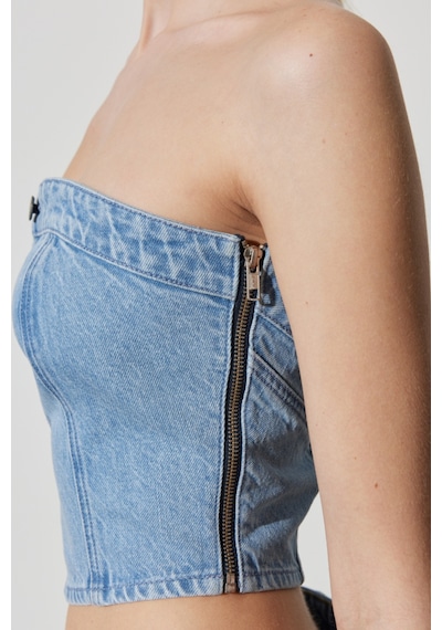 Wrangler Regular Fit Normal Kesim Askılı Açık Mavi Jean Crop Bluz