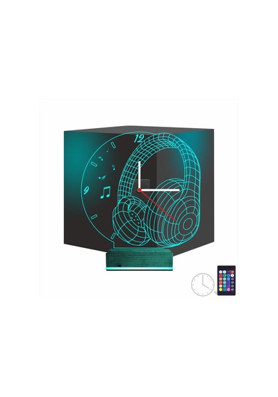 Luvivia Dj Müzik Kulaklık Saatli 3d Lamba - Masa Gece Lambası Şeffaf