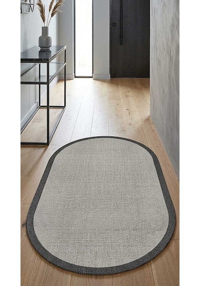 Natura Sisal Hasır Görünümlü Çerçeveli Oval Halı Ntr10 Siyah-gri