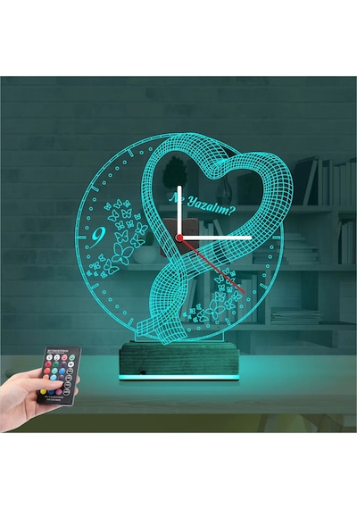 Luvivia Sevgiliye Hediye Kalp Tasarım Kişiye Özel Saatli 3d Lamba - Masa Gece Lambası