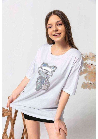 Kadın Oversize Taş Işlemeli Ayıcık Baskılı Tshirt (534304779) Kadın Oversize Taş Işlemeli Ayıcık Baskılı Tshirt (534304779)