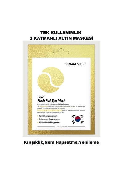 Dermal 3 Katmanlı Altın Gold Flash Foil Göz Altı Torbalarına Karşı Kağıt Göz Maskesi 4 Gr 10 Adet