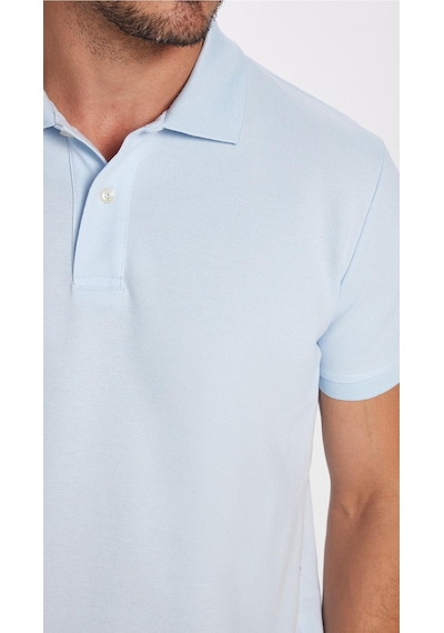 Tudors Erkek Slim Fit Dar Kesim %100 Pamuk Mavi Polo Yaka Tişört-32717 Mavi
