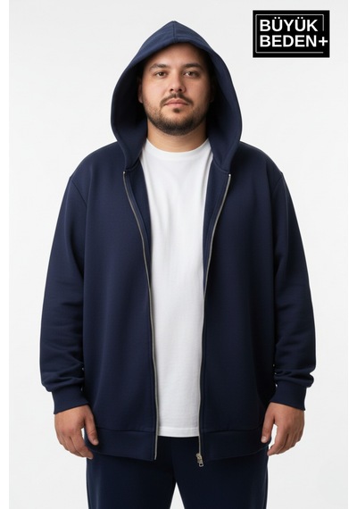 Süperlife Erkek Büyük Beden Fermuarlı Kapüşonlu İnce Sweatshirt Hırka - Rahat Kalıp Spr26bhr960 Siyah