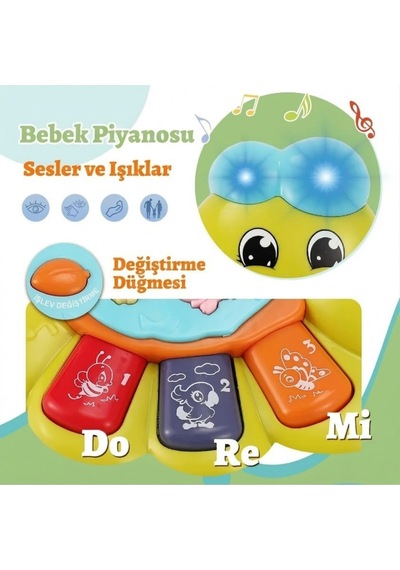 Eğitici Işıklı Müzikli İnteraktif Tırtıl Bebek Piyanosu - Hayvan Sesli Duyusal Gelişim Oyuncağı