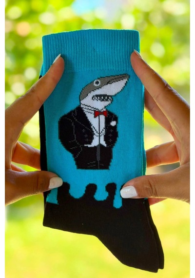 Lousocks Unisex Köpek Balığı Desenli Renkli Soket Çorap Mavi