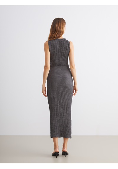 Lcw Vision Antrasit Bisiklet Yaka Büzgülü Bodycon Elbise
