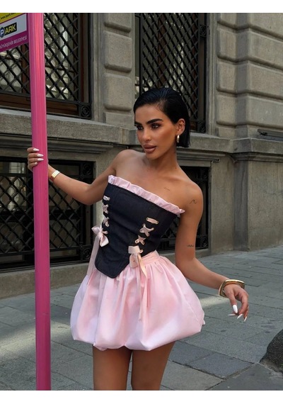 Havens Mate Jean Büstiyer & Balon Etek Takım Pembe