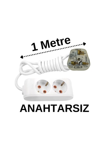 İngiliz Erkek Türk Dişi Universal Priz Dönüştürücüsü Uzatmalı 2 Li 1 Metre