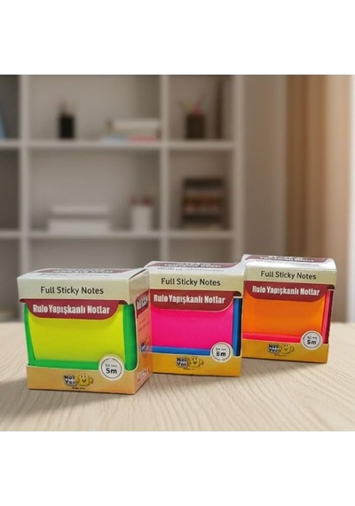 Neon Renkli Yapışkanlı Not Kağıdı Rulosu, 60mm X 5m, 80gr, Plastik Kesme Aparatlı, Ders Çalışma İçin İdeal