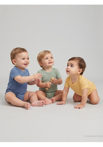 Minidamla Baby Minidamla Kısa Kol Basic 3'lü Set 1-18 Ay Çıtçıtlı Badi - Mavi Koyu Mavi