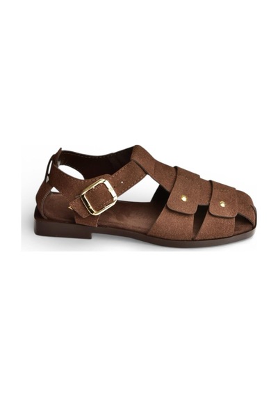 Fox Shoes Y458102502 Kahverengi Süet Büyük Toka Detaylı Kadın Sandalet Kahverengi