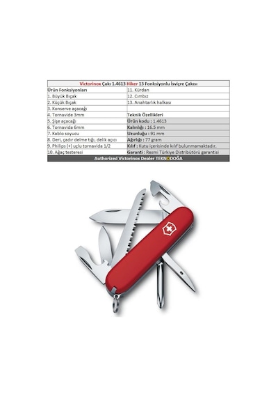 Victorinox Kamp Çakı 1.4613 Hiker 13 Fonksiyon Kırmızı İsviçre Kamp Çakısı Kırmızı