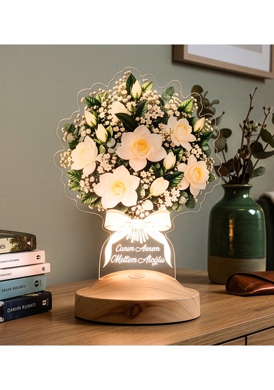 Beyaz Gardenya Çiçek Buketi Led Lamba - Kişiye Özel Anneye Hediye Işıklı Çiçek Lambası, Kadına Zarif Hediye Solmayan Çiçek Beyaz Gardenya Buketi Beyaz Gardenya Çiçek Buketi Led Lamba - Kişiye Özel Anneye Hediye Işıklı Çiçek Lambası, Kadına Zarif Hediye Solmayan Çiçek Beyaz Gardenya Buketi