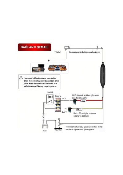 Lexroo Bw-d363 Hardwire Kit - Park Modu Kablosu - Type-c