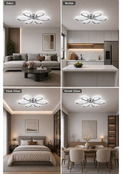 Niva Led Plafonyer Avize 3 Renk Kumandalı Gri
