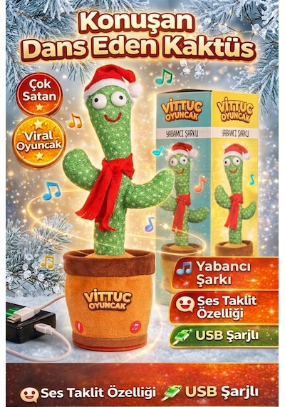 Dans Eden Kaktüs Oyuncak, Konuşan Kaktüs Ses Tekrar Eden 120 Şarkılı Peluş Kaktüs Oyuncak Çok Renkli