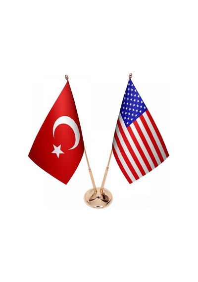 Masa Üstü Amerika Bayrağı Türk Bayrağı İkili Pirinç Direk Masa Ba