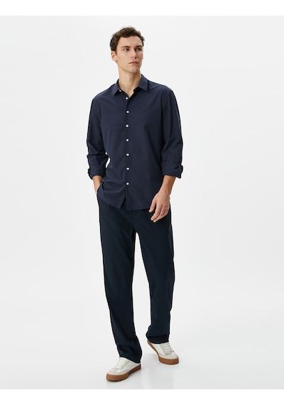 Koton Klasik Gömlek Slim Fit Uzun Kollu Düğmeli Lacivert 4wam60217hw Lacivert