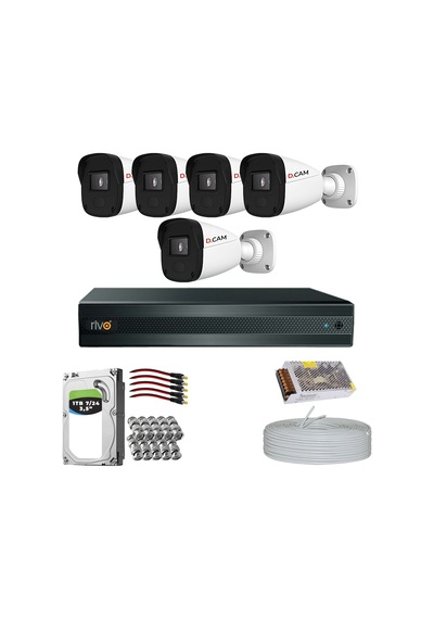 Rivo Dcam 5 Kameralı 40 Metre Gece Görüşlü Set 1tb 7/24 Hdd