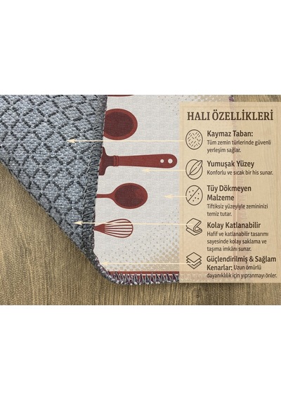 Turkıshrug Kıngdom Bordo Kitchen Yazılı Mutfak Halısı Dijital Baskılı, Kolay Temizlenir Çok Renkli