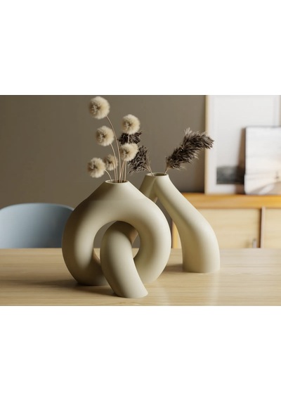 3d Baskı Interlocking Vazo - İç İçe Geçen Dekoratif Vazo-bej Çok Renkli