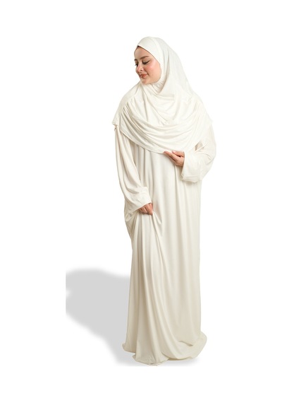 Hürrem Bone Krem 2 Parça Namaz Elbisesi Viskon Düz 2504 40 Krem