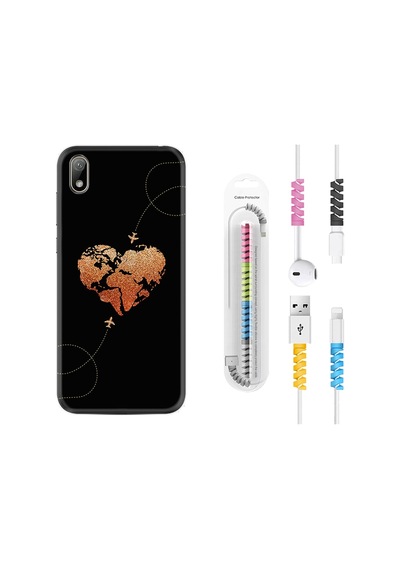 Huawei Y5 2019 Kılıf Kablo Koruyuculu Plane Heart 1721