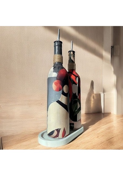 Yerli Kadın Desenli Yağdanlık Seti, Sosluk Ve Sirkelik Seti, 750 Ml Zeytinyağı Sıvıyağ Şişesi Set Çok Renkli