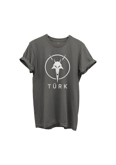 Kurt Ve Türk Özel Koleksiyon Serisi-4 Tasarım Baskılı %100 Pamuk T-shirt Antrasit