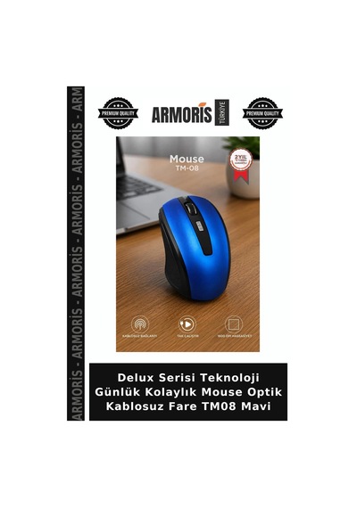 Delux Serisi Teknoloji Günlük Kolaylık Mouse Optik Kablosuz Fare Tm08 Mavi