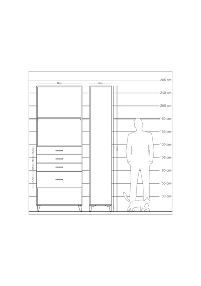 Arges Dolap 2 Raflı 4 Çekmeceli 88x30x243 Çam-antrasit Çam