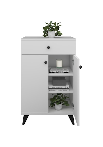 Simple Çok Amaçlı Dolap 2 Raflı Tek Çekmeceli 2 Kapaklı 60x44x96 Beyaz Beyaz