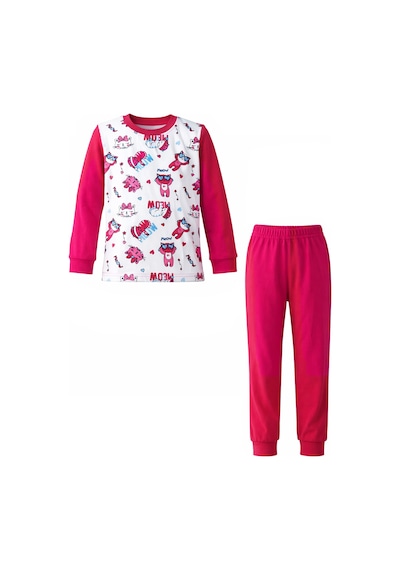 Kız Çocuk Pamuklu Desenli Pijama Takımı 6068-02 Fuşya Fuşya