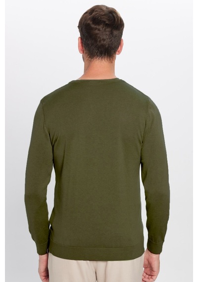Tudors Erkek Slim Fit Dar Kesim Bisiklet Yaka Haki Triko Kazak-32481 Haki